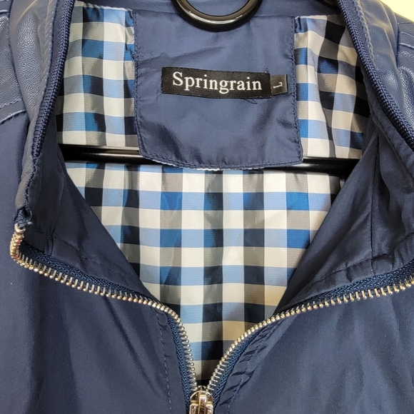 Springrain Jacket Blue Zip Faux Leather Bomber Jacket Men's Size Large - Picture 3 of 6